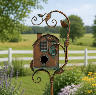 Handmade Metal Birdhouse Garden Stakesâ¤đŚ