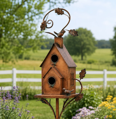 Handmade Metal Birdhouse Garden Stakes❤🐦