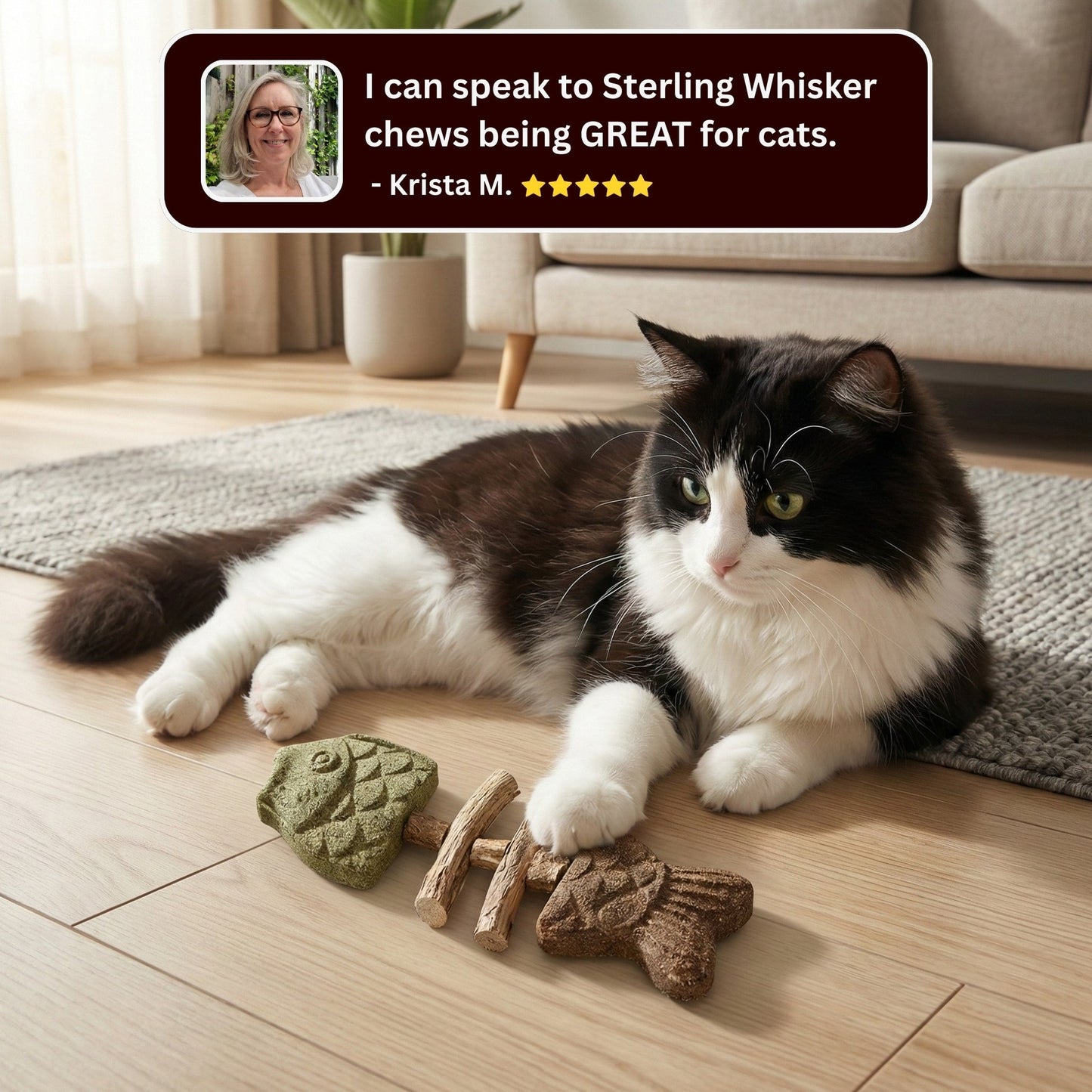 3-in-1 Natural Catnip & Silvervine Fish Chew Toy for Indoor Cats