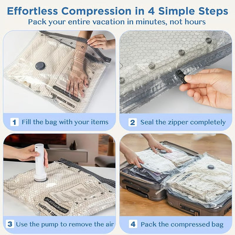 Cordless Travel Vacuum Bag Set for Space-Saving Packing