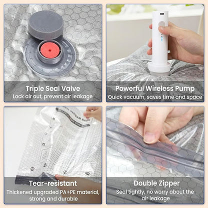 Cordless Travel Vacuum Bag Set for Space-Saving Packing